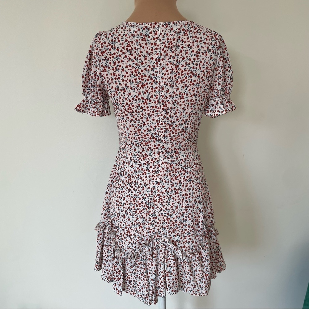 Princess Polly Mica White Floral Ruffle Cap Sleeve Tie Front Mini Dress EUC Sz 4 - Picture 6 of 12
